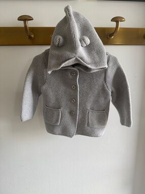 GAP Baby 12-18m Knit Hooded Cardigan in Light Gray